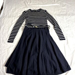 Lauren Ralph Lauren stripe dress,with vintage belt.
